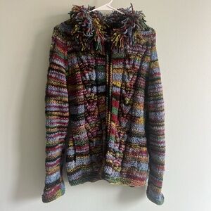 The Sweater Venture 90’s zip up shaggy blue wool stripe chunky sweater S Vintage